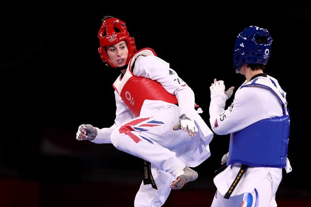 Bianca Walkden competes against Lee Da-bin during the Women's +67kg Taekwondo semi-final