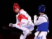 Bianca Walkden competes against Lee Da-bin during the Women's +67kg Taekwondo semi-final