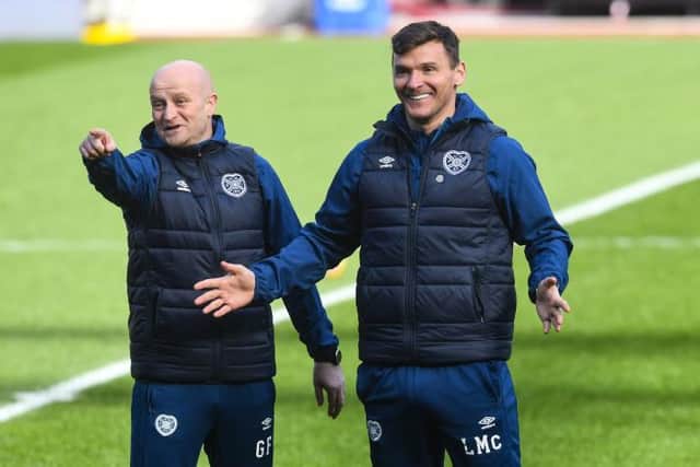 Hearts coaches Gordon Forrest (left) and Lee McCulloch. (Photo by Craig Foy / SNS Group)
