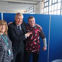 L-R Liz McConnachie, Willie Rennie and student Che Pringle