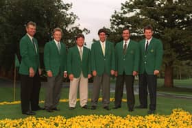 1988 champion Sandy Lyle pictured with fellow European winners Bernhard Langer, Ian Woosnam, Jose Maria Olazabal, Seve Ballesteros and Nick Faldo at Augusta National in 1995. Picture: Steve Munday/ALLSPORT.