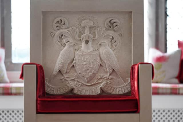 The 'throne' that will be used in the inauguration of the new clan chief. It was made by Adam Innes, a stonemason based in Doune and Edinburgh, and features two falcons, which have been used in clan insignia over time. PIC: Contributed.