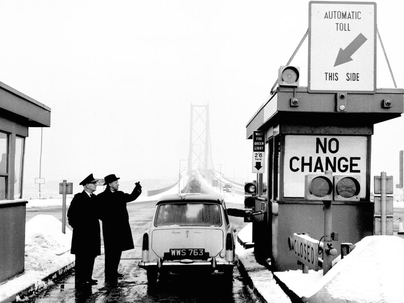 The first day of the automated toll system on the Forth Road Bridge in February 1966.