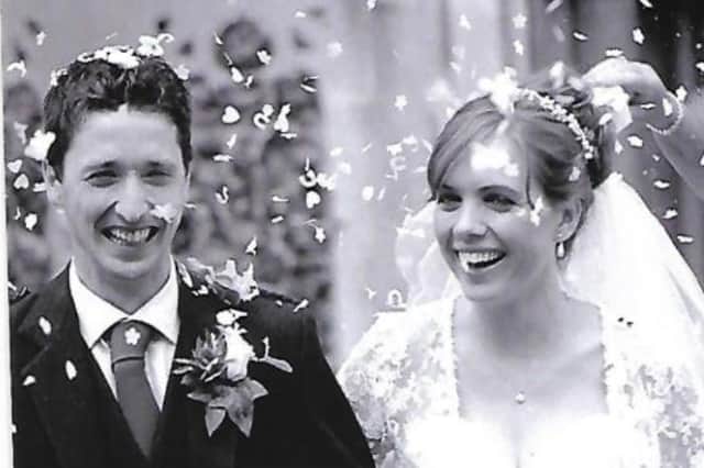 Chris and his wife Lindsay on their wedding day.