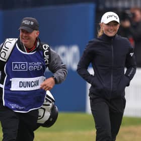 Dean Robertson pictured caddying for Louise Duncan during the 2022 AIG Women's Open at Muirfield. Picture: Charlie Crowhurst/Getty Images.
