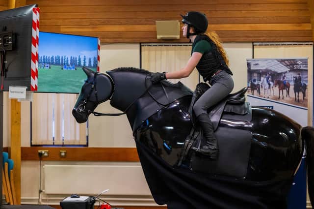 A £100,000 robot horse, dubbed RoboCob, has been teaching equestrian students how to jump at Scotland's Rural College (Chris Watt/SRUC/PA)