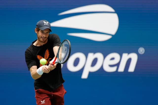 Andy Murray of Great Britain returns the ball during a practice session prior to the start of the 2021 US Open at USTA Billie Jean King National Tennis Center on August 28, 2021 in the Queens borough of New York City. (Photo by Sarah Stier/Getty Images)