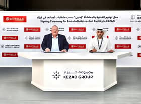 Tony Rodgers, CEO of Emtelle Group, with Abdullah Al Hameli, CEO, economic cities and free zones, AD Ports Group, at the signing of the landmark contract. Picture: contributed.