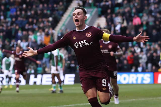 Lawrence Shankland scored a crucial second goal for Hearts against Hibs.