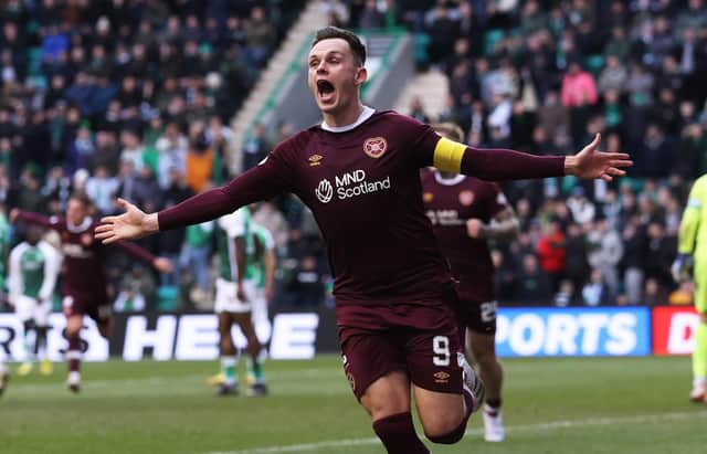 Lawrence Shankland scored a crucial second goal for Hearts against Hibs.