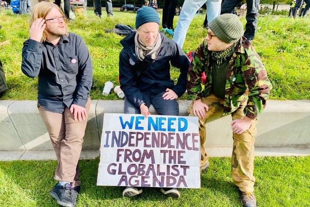 Activists taking part in the demonstration plugging for Scotland to be independent from a 'globalist agenda.'