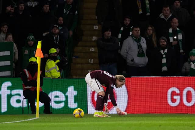 Hearts Barrie McKay was hit by objects thrown by Celtic fans. (Photo by Craig Foy / SNS Group)