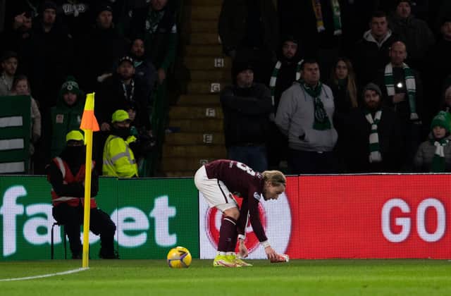 Hearts Barrie McKay was hit by objects thrown by Celtic fans. (Photo by Craig Foy / SNS Group)