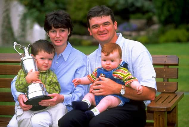 Paul Lawrie celebrates with his family after his 1999 Open win at Carnoustie.