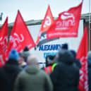 Hundreds of workers the Alexander Dennis manufacturing plant in Larbert have started a fortnight-long strike today as a dispute over pay continues. Picture: Michael Gillen