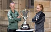 Rangers' Kathryn Hill (right) and Caitlin Hayes of Celtic pictured with the Women's Scottish Cup. (Photo by Craig Williamson / SNS Group)