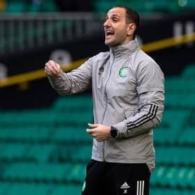 Celtic interim manager John Kennedy looks to get a point across in his first game in charge, and had points to make about Kristoffer Ajer after the Norwegian's efforts helped earn a 1-0 win over Aberdeen in the game. (Photo by Craig Williamson / SNS Group)