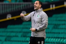 Celtic interim manager John Kennedy looks to get a point across in his first game in charge, and had points to make about Kristoffer Ajer after the Norwegian's efforts helped earn a 1-0 win over Aberdeen in the game. (Photo by Craig Williamson / SNS Group)