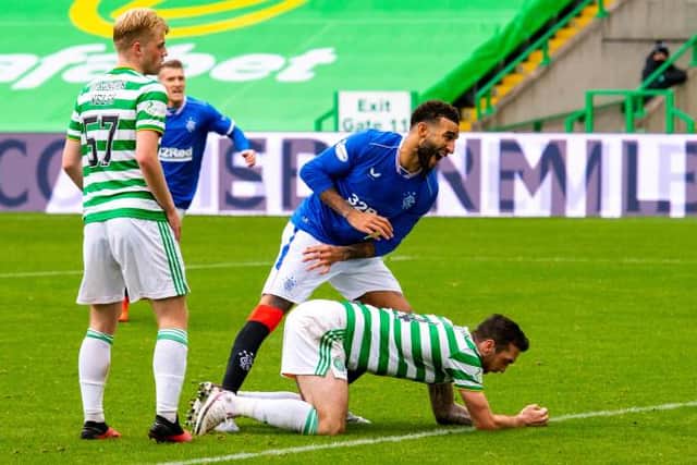 Connor Goldson scores his second goal in Rangers' 2-0 Old Firm victory at Celtic Park (Photo by Alan Harvey / SNS Group)
