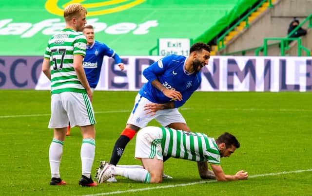 Connor Goldson scores his second goal in Rangers' 2-0 Old Firm victory at Celtic Park (Photo by Alan Harvey / SNS Group)