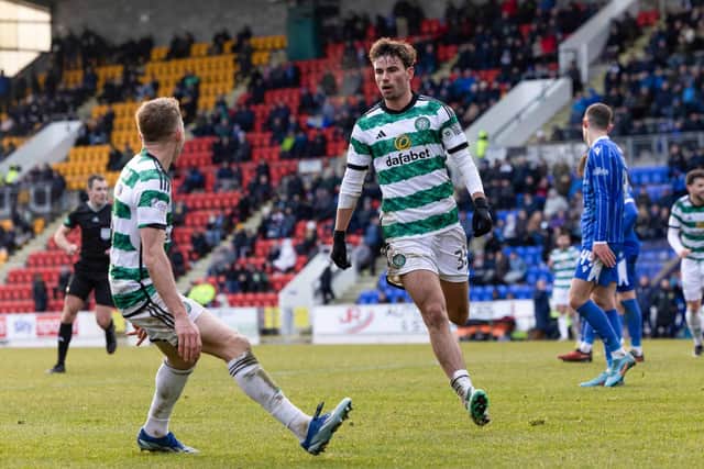 Celtic's Matt O'Riley celebrates after scoring against St Johnstone on Sunday. (Photo by Craig Foy / SNS Group)