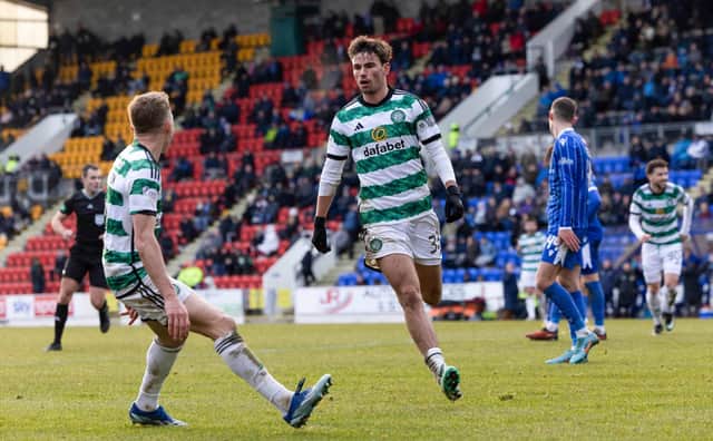 Celtic's Matt O'Riley celebrates after scoring against St Johnstone on Sunday. (Photo by Craig Foy / SNS Group)