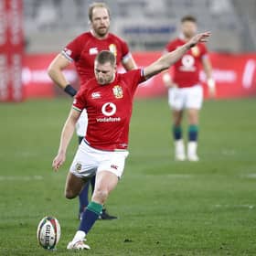 Finn Russell kicks a penalty for the Lions against South Africa. Picture: Steve Haag/PA Wire