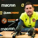 Liam Fox addresses the media during his first press conference as permanent Dundee United manager.