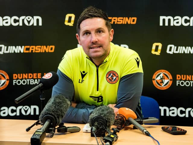 Liam Fox addresses the media during his first press conference as permanent Dundee United manager.