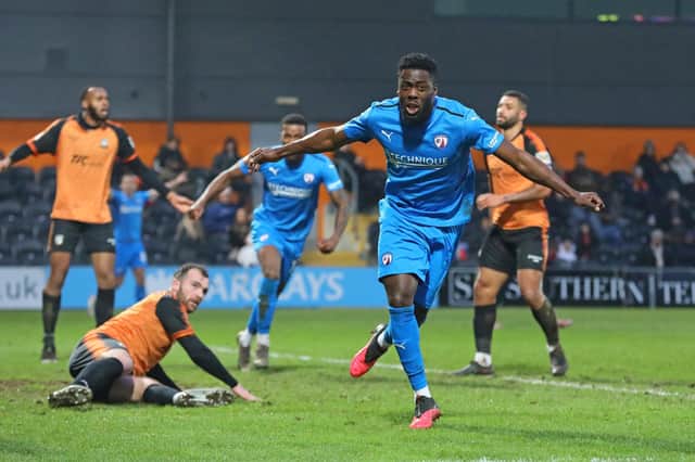 Chesterfield visit Eastleigh on Saturday. Pictured: Akwasi Asante.
