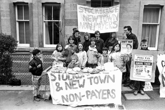 Children enjoying a Stockbridge & New Town Non-Payers' anti-Poll Tax tea party in Dean Park Street Edinburgh, April 1990.