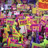 Members of the Educational Institute of Scotland (EIS) join teachers at a rally outside the Scottish Parliament in a protest over pay. Picture: Jane Barlow/PA Wire