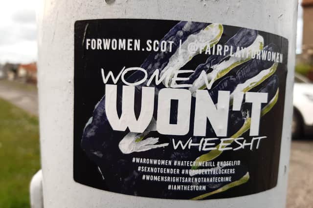 Stickers placed on lampposts in one Kirkcaldy street sparked a social media warning from Police Scotland about their 'controversial' nature but the investigation concluded no crime had been committed (Picture: Fife Free Press)
