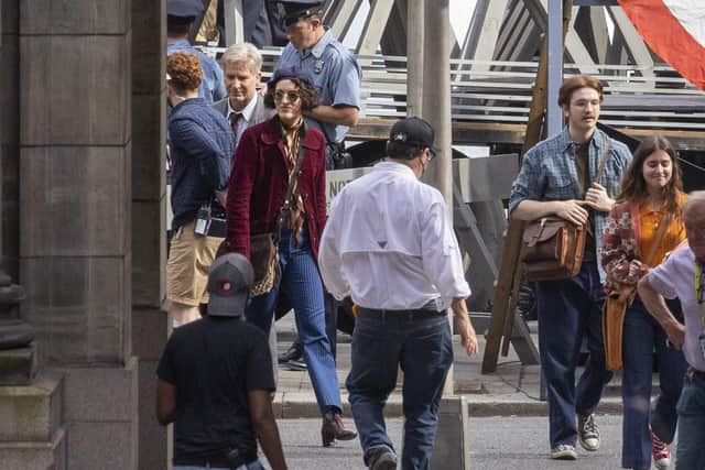 Phoebe Waller-Bridge is seen during filming for Indiana Jones 5 in Glasgow city centre. Picture: SWNS