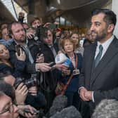 Humza Yousaf speaks to the media after being voted the new First Minister at the Scottish Parliament in Edinburgh. Picture date: Tuesday March 28, 2023.
