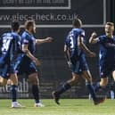 Hamilton's Marios Ogkmpoe (centre) celebrates making it 1-1 with his team-mates against Aberdeen.