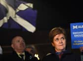 Nicola Sturgeon attends a pro-Scottish independence rally outside the Scottish Parliament following the ruling