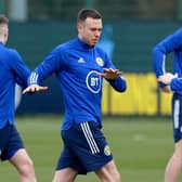 Aberdeen defender Andrew Considine during a Scotland training session at Oriam in Edinburgh this week ahead of the opening 2022 World Cup qualifiers against Austria, Israel and Faroe Islands. (Photo by Craig Williamson / SNS Group)