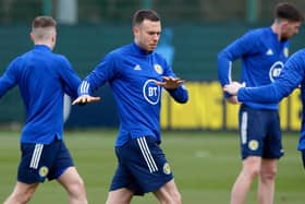 Aberdeen defender Andrew Considine during a Scotland training session at Oriam in Edinburgh this week ahead of the opening 2022 World Cup qualifiers against Austria, Israel and Faroe Islands. (Photo by Craig Williamson / SNS Group)