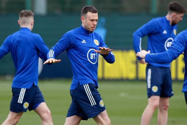 Aberdeen defender Andrew Considine during a Scotland training session at Oriam in Edinburgh this week ahead of the opening 2022 World Cup qualifiers against Austria, Israel and Faroe Islands. (Photo by Craig Williamson / SNS Group)