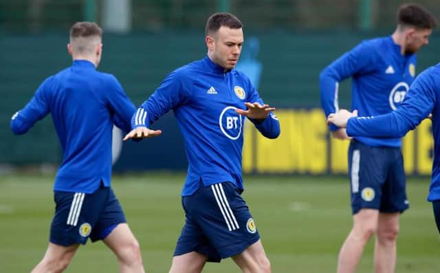 Aberdeen defender Andrew Considine during a Scotland training session at Oriam in Edinburgh this week ahead of the opening 2022 World Cup qualifiers against Austria, Israel and Faroe Islands. (Photo by Craig Williamson / SNS Group)