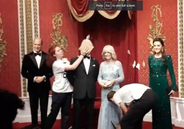 Two supporters of Just Stop Oil have covered Madame Tussauds waxwork model of King Charles III