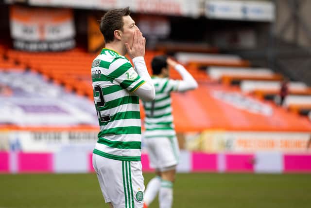 Celtic's championship-winning era ended in the ignominy that has stalked it at Tannadice as Callum McGregor betrays the agony. (Photo by Craig Williamson / SNS Group)