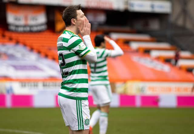 Celtic's championship-winning era ended in the ignominy that has stalked it at Tannadice as Callum McGregor betrays the agony. (Photo by Craig Williamson / SNS Group)