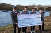 The one that didn't get away: three TweedStart Ambassadors land a cheque for £8,400 from expert angler Will Draper, Head of FishPal (left), at the opening of this year’s River Tweed salmon season. (Copyright FishPal).