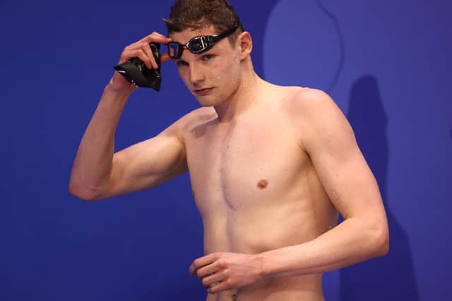 Duncan Scott of Team University of Sterling celebrates after winning the men's 200m freestyle final.