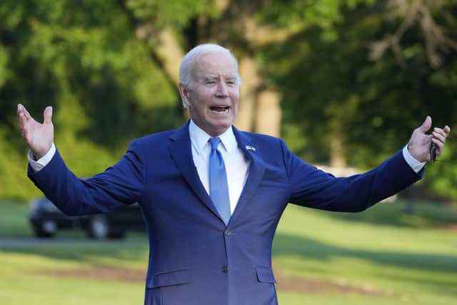 President Joe Biden says 'I got sandbagged' in talking about falling earlier in the day at the US Air Force Academy. Picture: AP