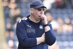 A pensive John McGlynn watching Falkirk's 1-0 Championship play-off second leg loss to Airdrie at the Falkirk Stadium on May 13, 2023 (Pic by Alan Murray)