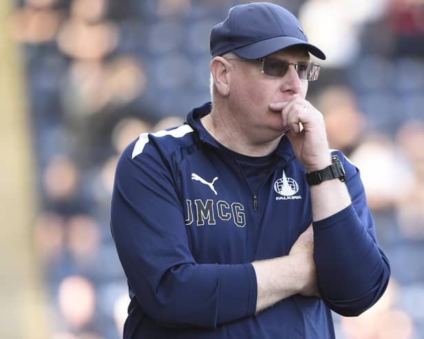 A pensive John McGlynn watching Falkirk's 1-0 Championship play-off second leg loss to Airdrie at the Falkirk Stadium on May 13, 2023 (Pic by Alan Murray)