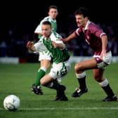 Setting off on another dribble, this time against Hearts